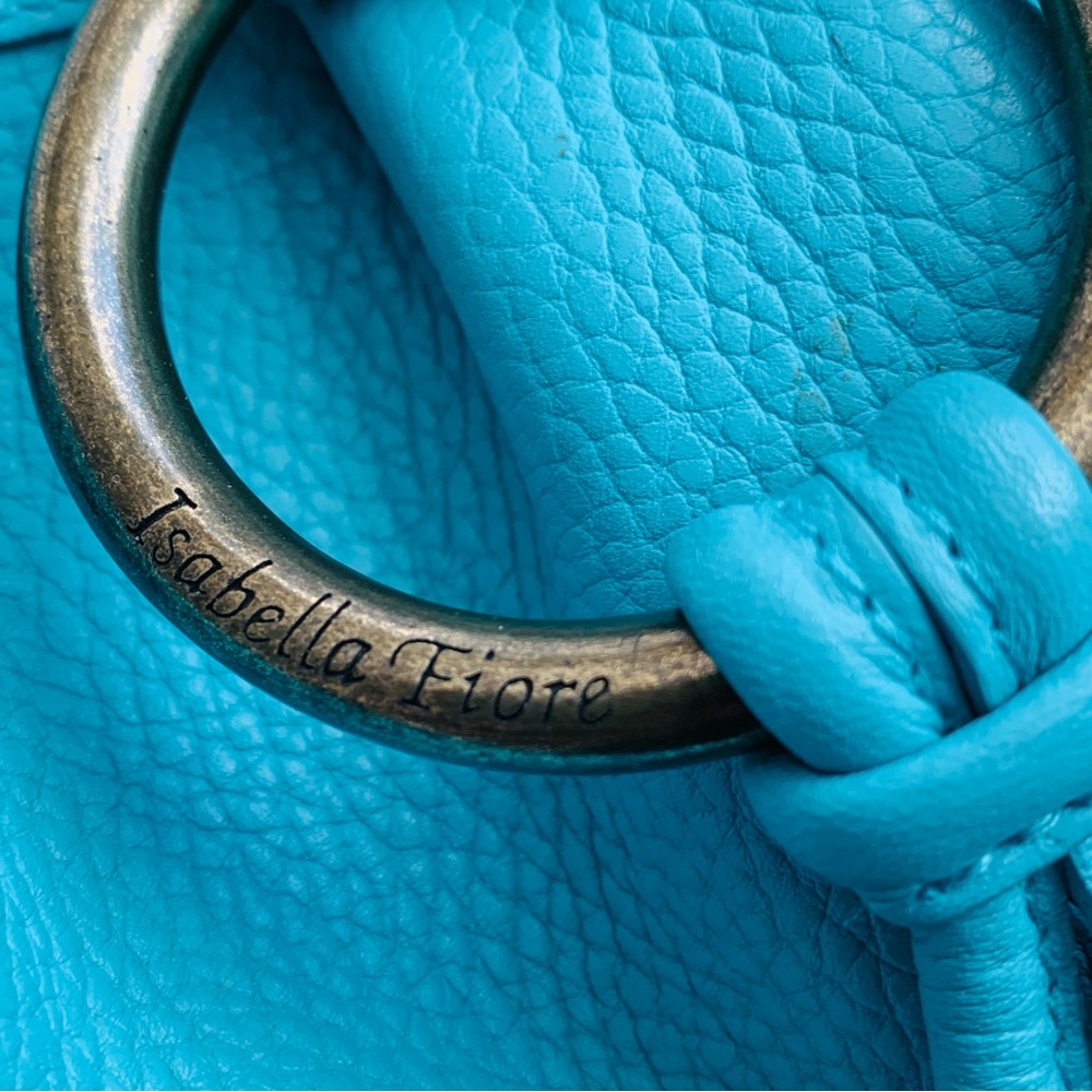 ISABELLA FIORE Turquoise Blue Leather Whip Stitch Shoulder Hobo Bag Purse - Picture 4 of 16